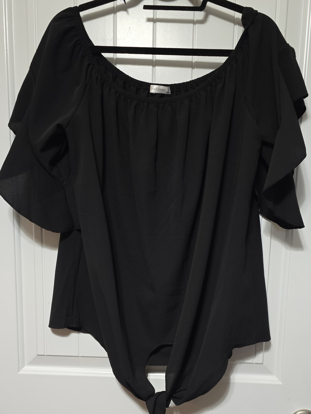 Lucky Brand Black Off-Shoulder Tie-Front Blouse